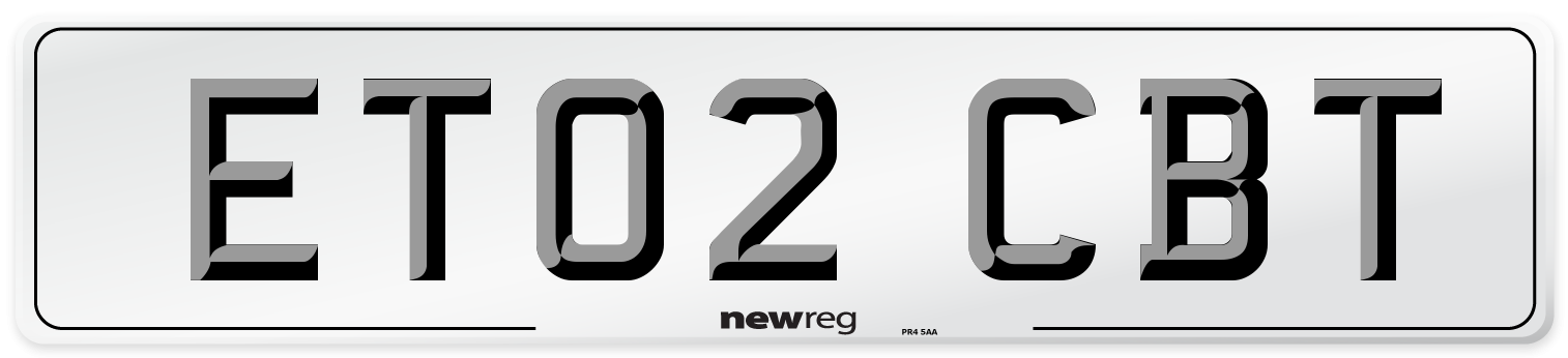 ET02 CBT Number Plate from New Reg